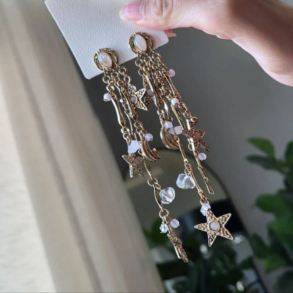 Free People Gold Star and Moon Dangle Earrings - Picture 1 of 3
